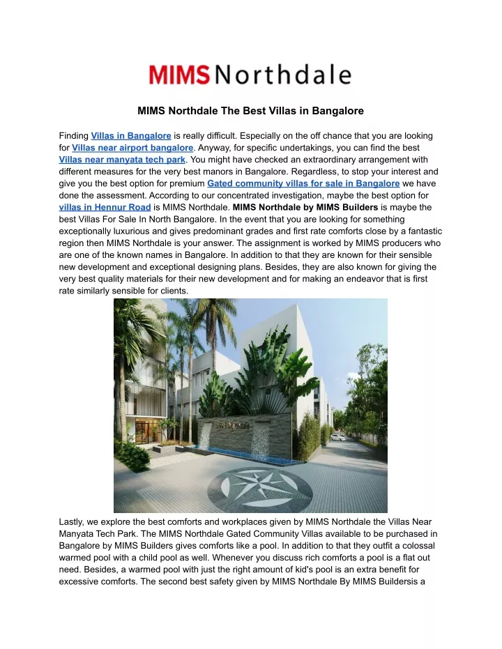mims northdale the best villas in bangalore