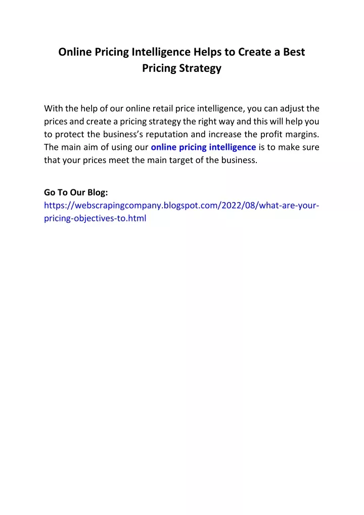 online pricing intelligence helps to create