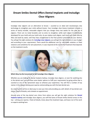 Dream Smiles Dental Offers Dental Implants and Invisalign Clear Aligners
