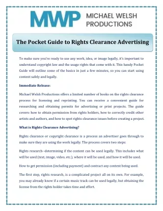 The Pocket Guide to Rights Clearance Advertising