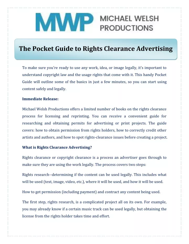 the pocket guide to rights clearance advertising