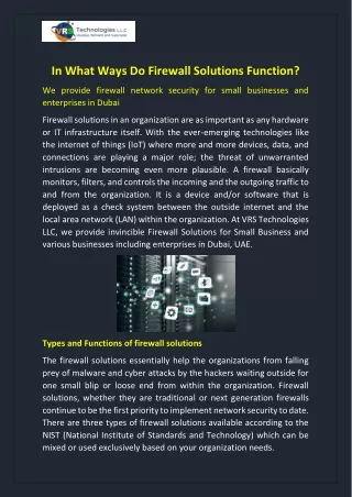 in what ways do firewall solutions function