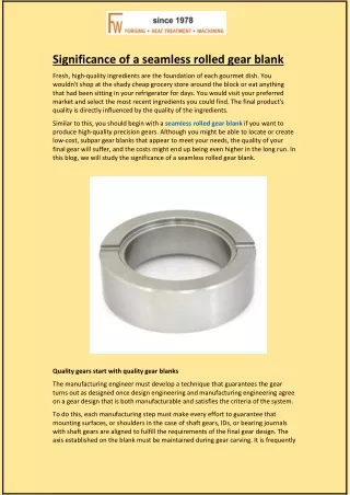 Significance of a seamless rolled gear blank