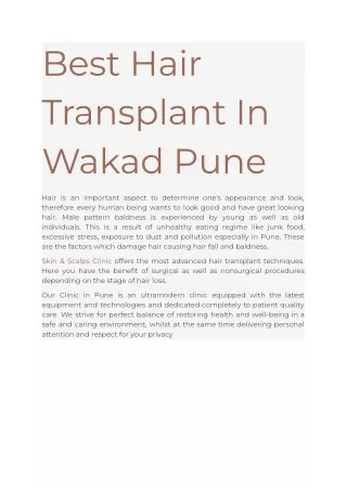 Best Hair Transplant In Wakad Pune