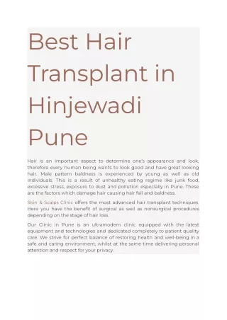 Best Hair Transplant in Hinjewadi Pune