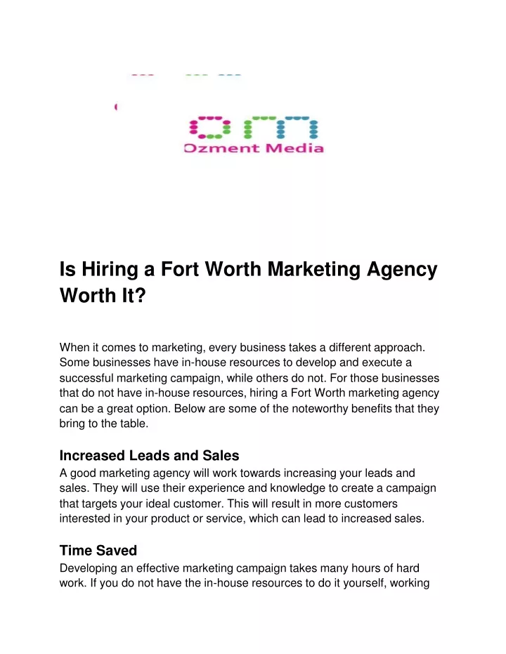 is hiring a fort worth marketing agency worth it