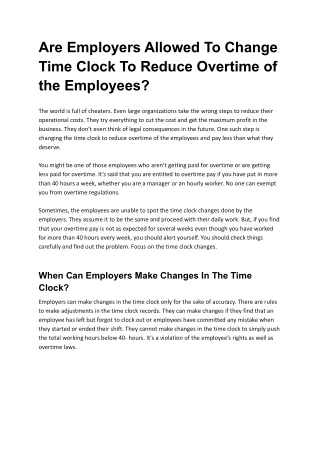 Are Employers Allowed To Change Time Clock To Reduce Overtime of the Employees