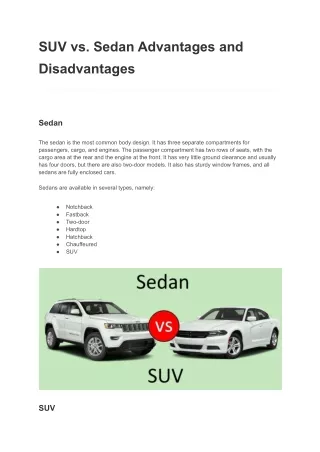 SUV vs. Sedan Advantages and Disadvantages