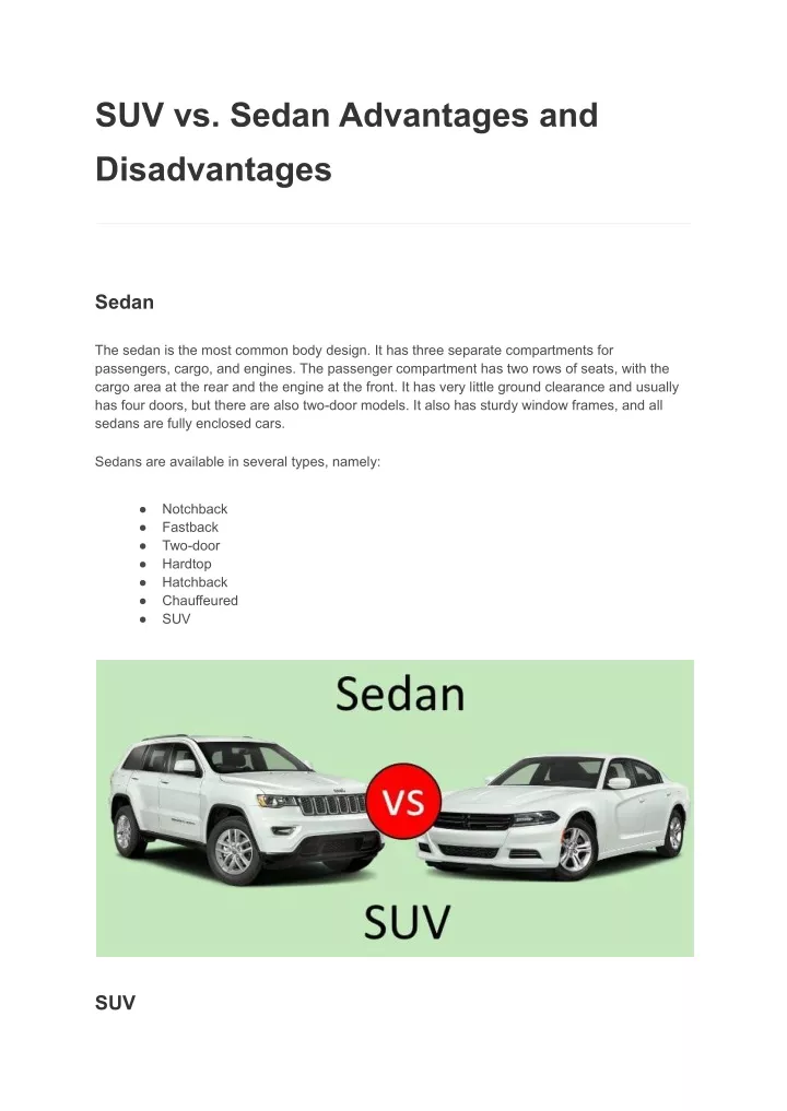 suv vs sedan advantages and disadvantages