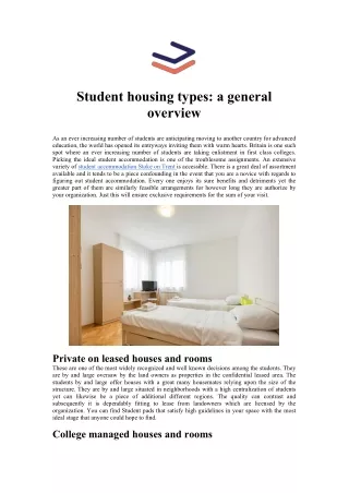 Student Housing Types : A General Overview