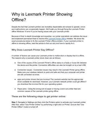 why is lexmark printer showing offline