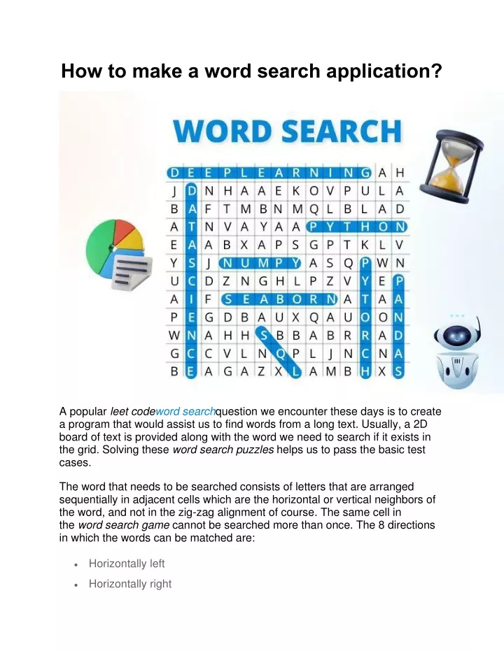 how to make a word search application