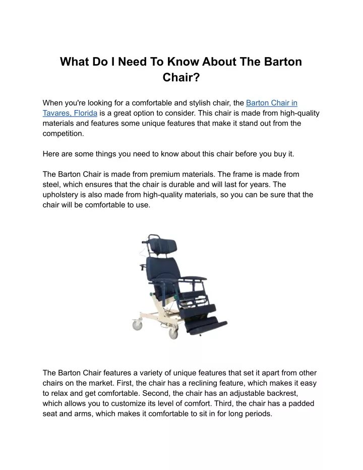 what do i need to know about the barton chair