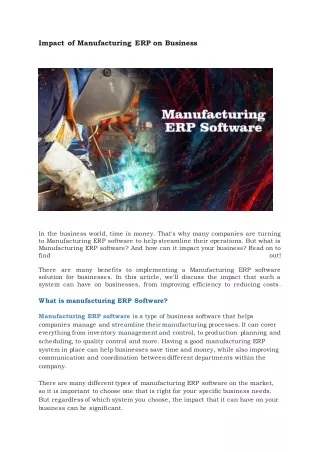 Impact of Manufacturing ERP on Business