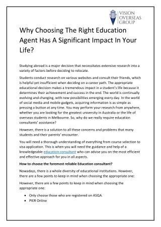 Why Choosing The Right Education Agent Has A Significant Impact In Your Life