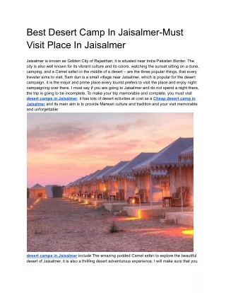Best Desert Camp In Jaisalmer-Must Visit Place In Jaisalmer