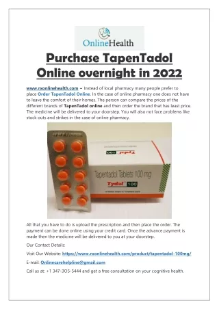 Buy TapenTadol 100mg Online || TapenTadol COD overnight @Cheap price