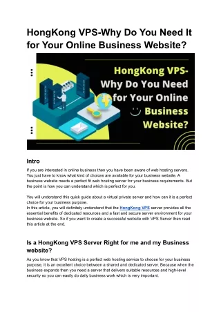 hongkong vps why do you need it for your online