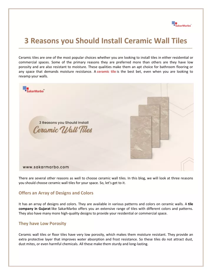 3 reasons you should install ceramic wall tiles