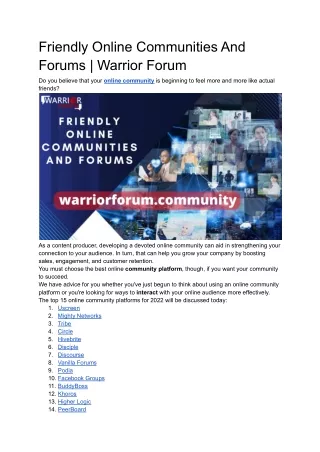 friendly online communities and forums warrior