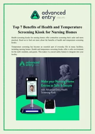 Top 7 Benefits of Health and Temperature Screening Kiosk for Nursing Homes