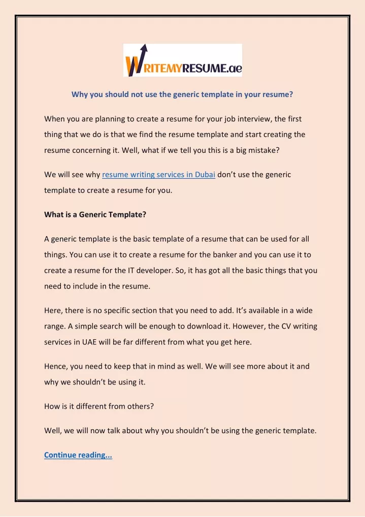 PPT Why you should not use the generic template in your resume