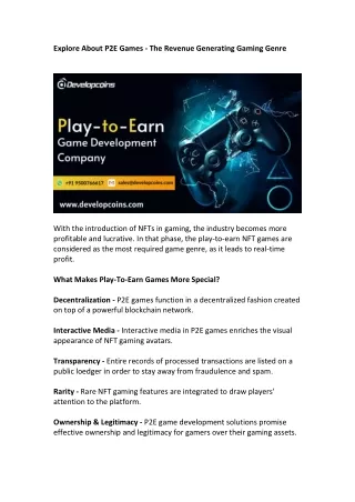 explore about p2e games the revenue generating