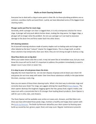 myths on drain cleaning debunked