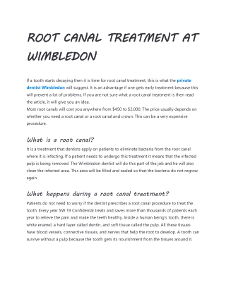 ROOT CANAL TREATMENT AT WIMBLEDON