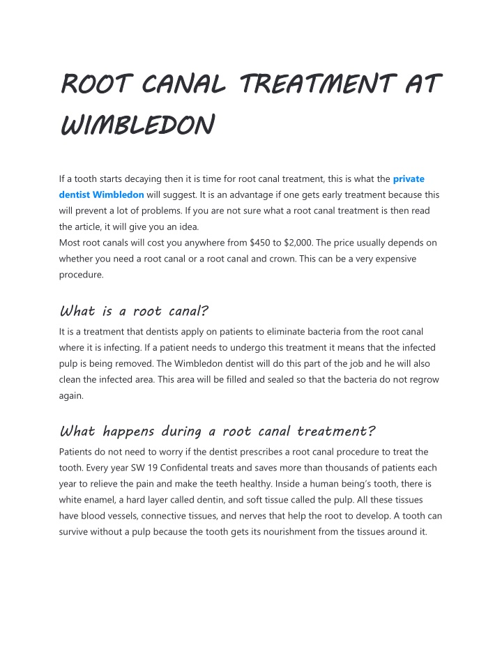 root canal treatment at wimbledon