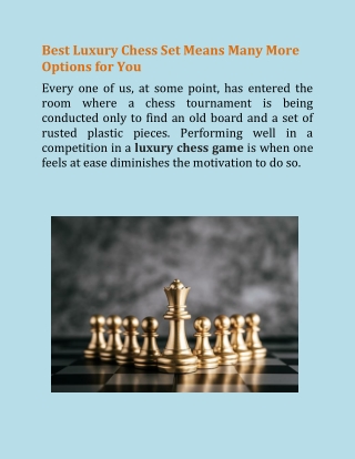 Best Luxury Chess Set Means Many More Options for You