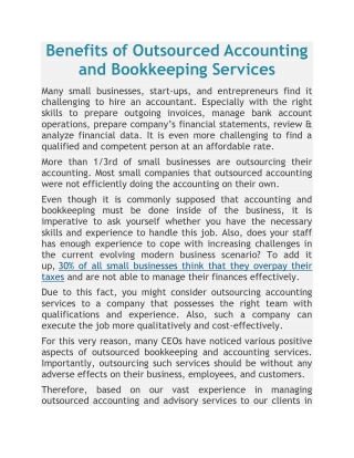 Outsourced Accounting and Bookkeeping Services
