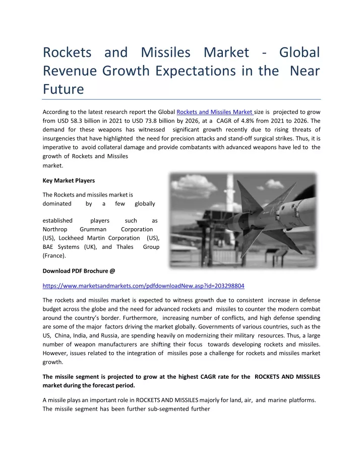 rockets and missiles market global revenue growth expectations in the near future