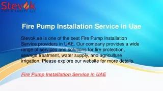 Fire Pump Installation Service in Uae  Stevok.ae