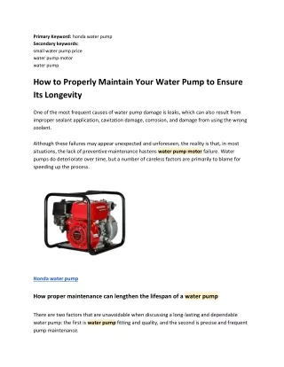 primary keyword honda water pump secondary