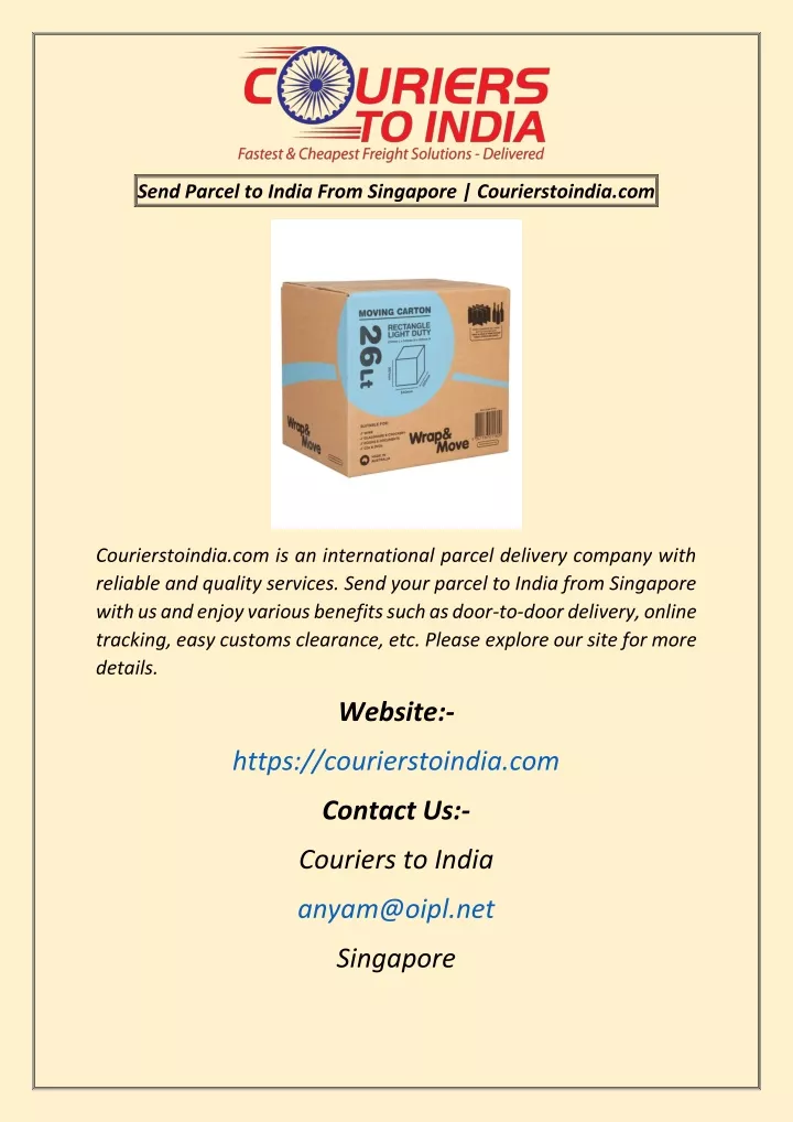 send parcel to india from singapore