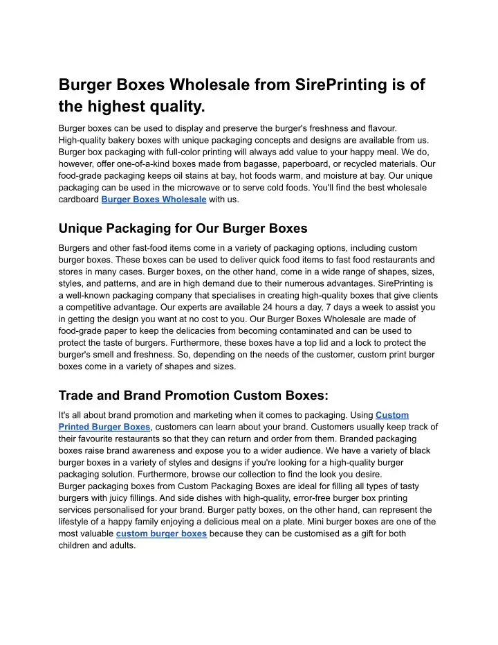 burger boxes wholesale from sireprinting