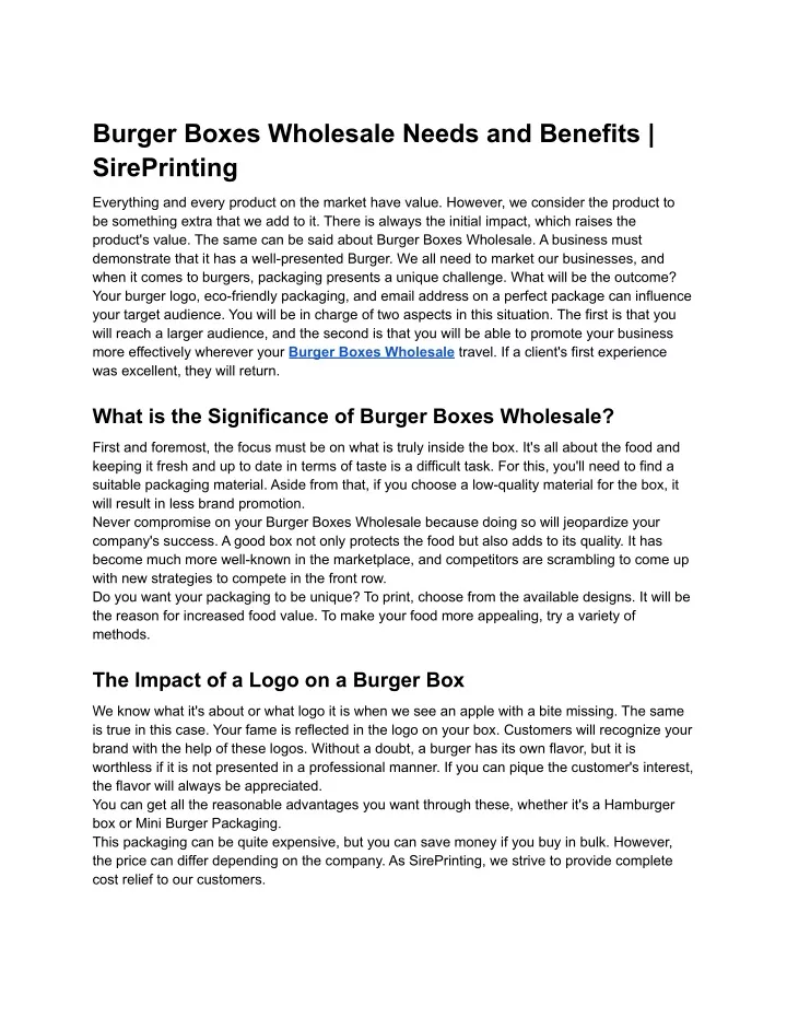burger boxes wholesale needs and benefits