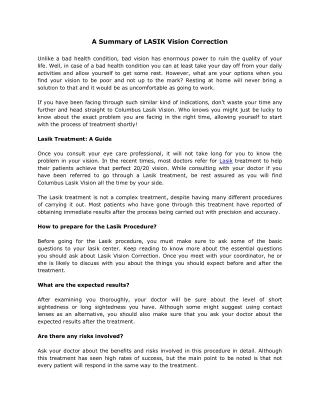 a summary of lasik vision correction unlike