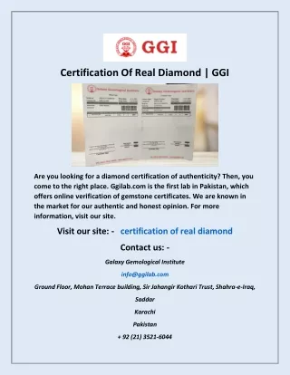 Certification Of Real Diamond | GGI