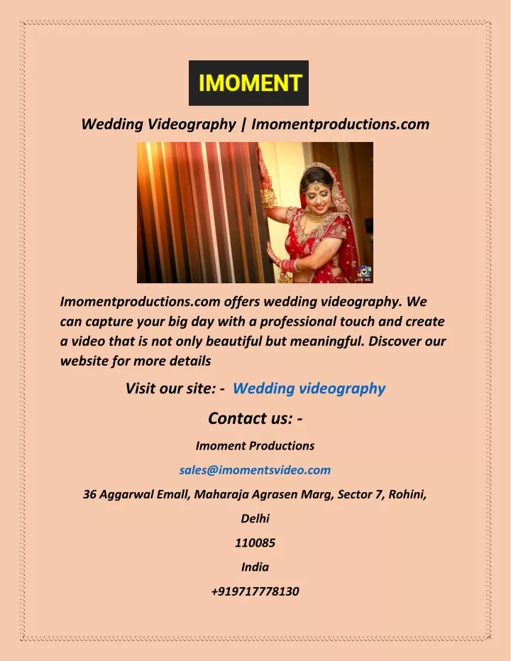 wedding videography imomentproductions com