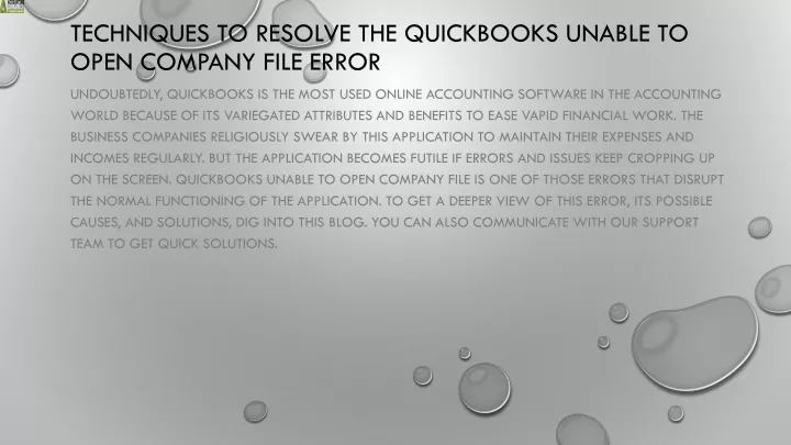 techniques to resolve the quickbooks unable to open company file error