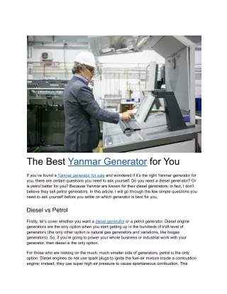 The Best Yanmar Generator for You