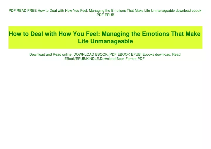 pdf read free how to deal with how you feel