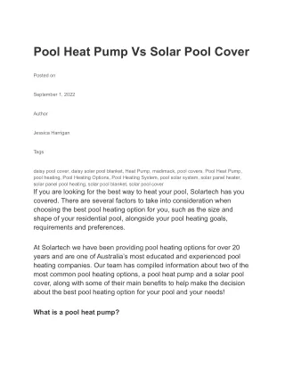 Pool Heat Pump Vs Solar Pool Cover