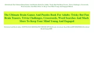 (Download) The Ultimate Brain Games And Puzzles Book For Adults Tricky But Fun Brain Teasers  Trivia Challenges  Crosswo
