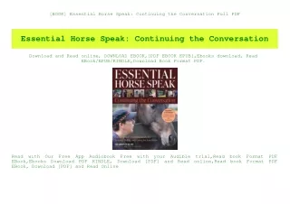 [BOOK] Essential Horse Speak Continuing the Conversation Full PDF