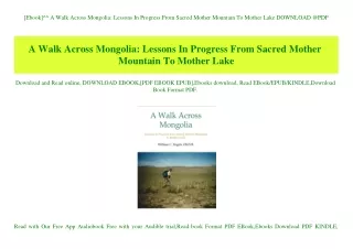 [Ebook]^^ A Walk Across Mongolia Lessons In Progress From Sacred Mother Mountain To Mother Lake DOWNLOAD @PDF