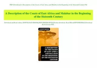 PDF [Download] A Description of the Coasts of East Africa and Malabar in the Beginning of the Sixteenth Century Pdf