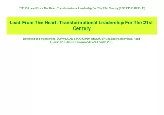 EPUB$ Lead From The Heart Transformational Leadership For The 21st Century [PDF EPUB KINDLE]